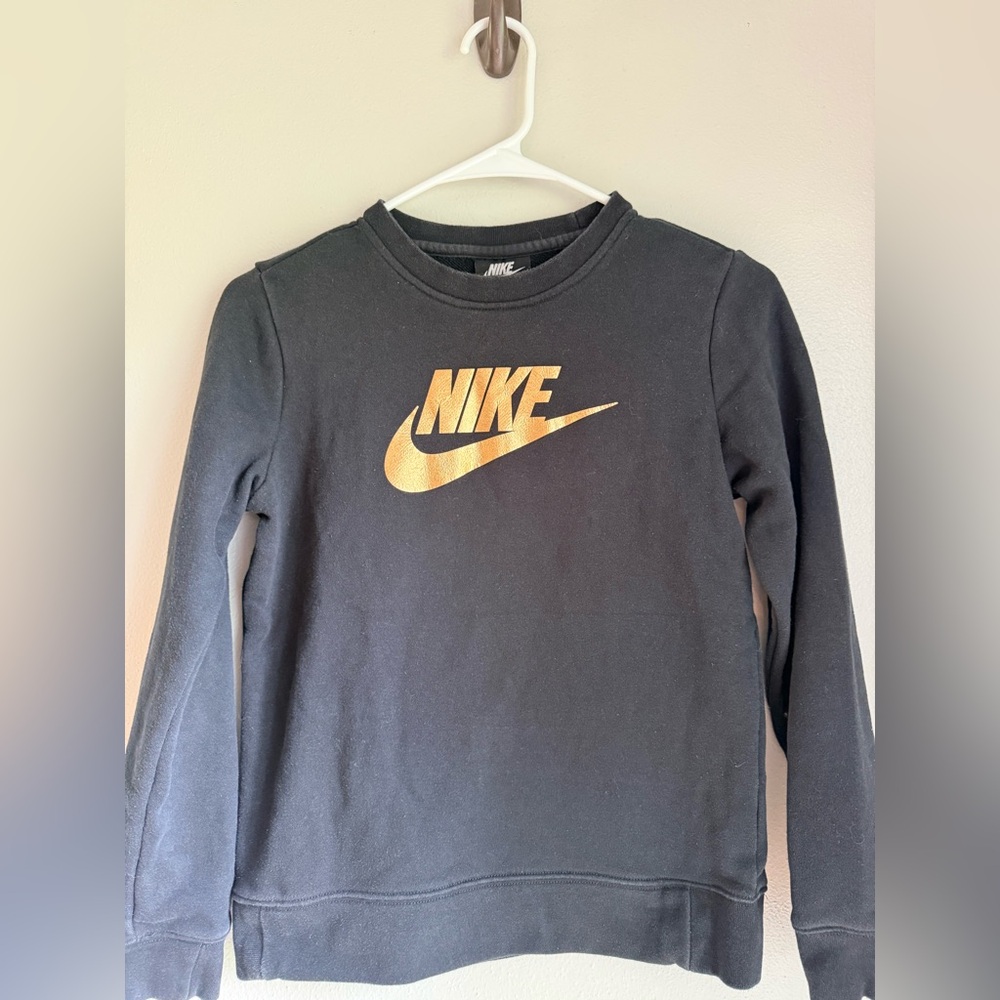 Nike Kids Black Long Sleeve Tee with Metallic Gold Logo
